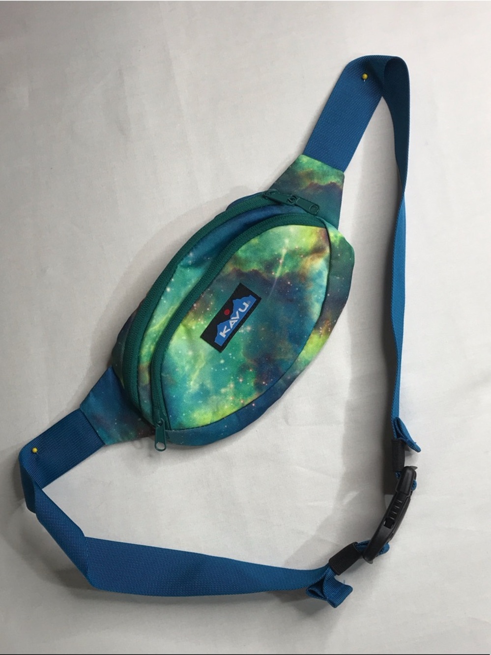 Kavu Green-Blue Galaxy Print Sling Belt Bag